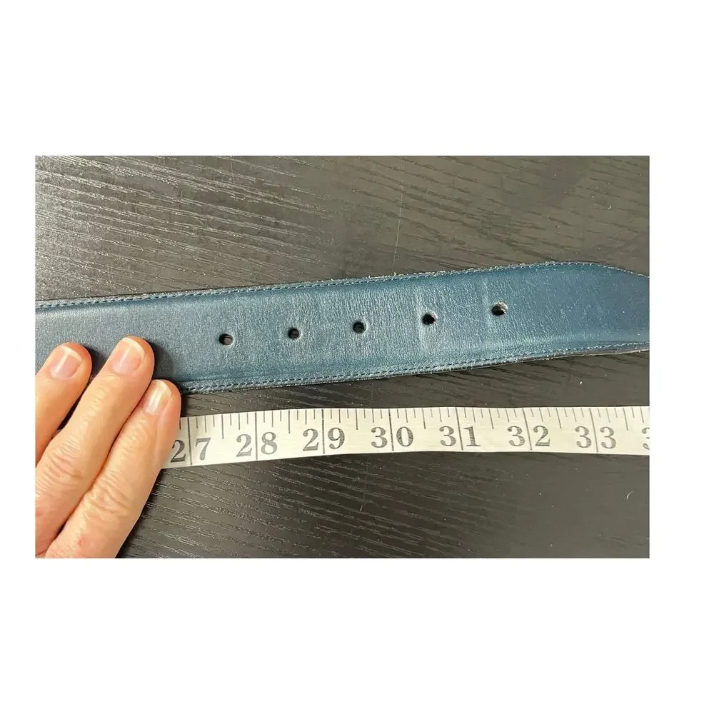Vintage 90's Land's End Deep Blue Leather Belt with Solid Brass Buckle